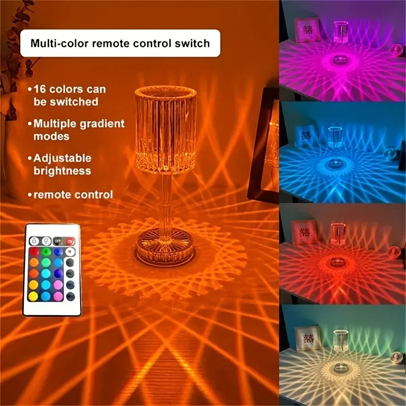 Lâmpada de Mesa Cristal LED – Toque, Controle Remoto e Design Elegante para Seu Ambiente
